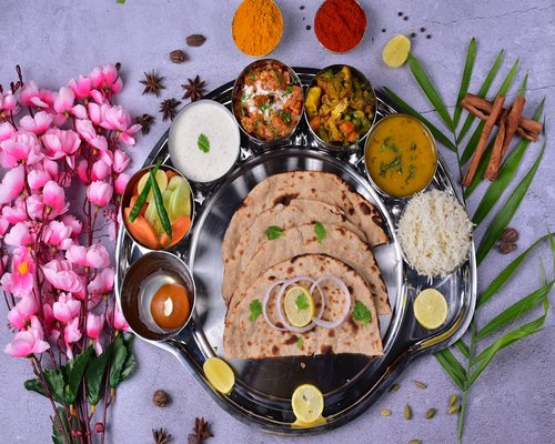 authentic traditional indian thali meal top view